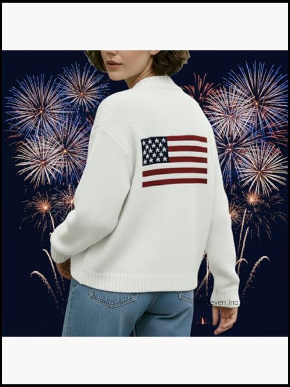 Long Sleeve Lightweight Knit Cardigan Oversized Patched American Flag - Picture 4 of 7